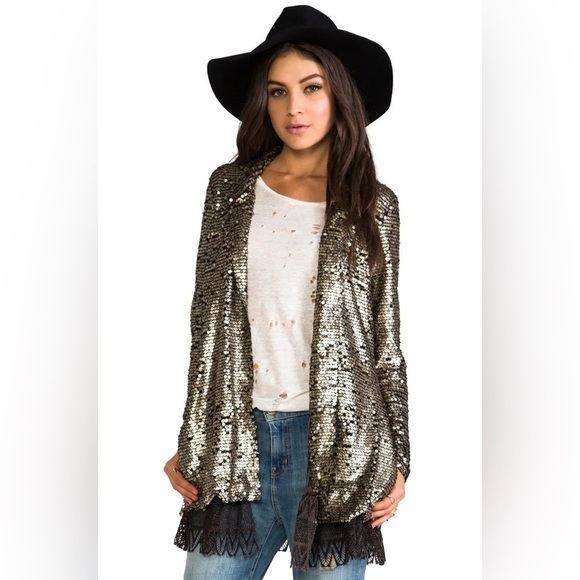 Free People Jacket Tarnished Sequin Stardust Gold XSmall - Picture 1 of 12